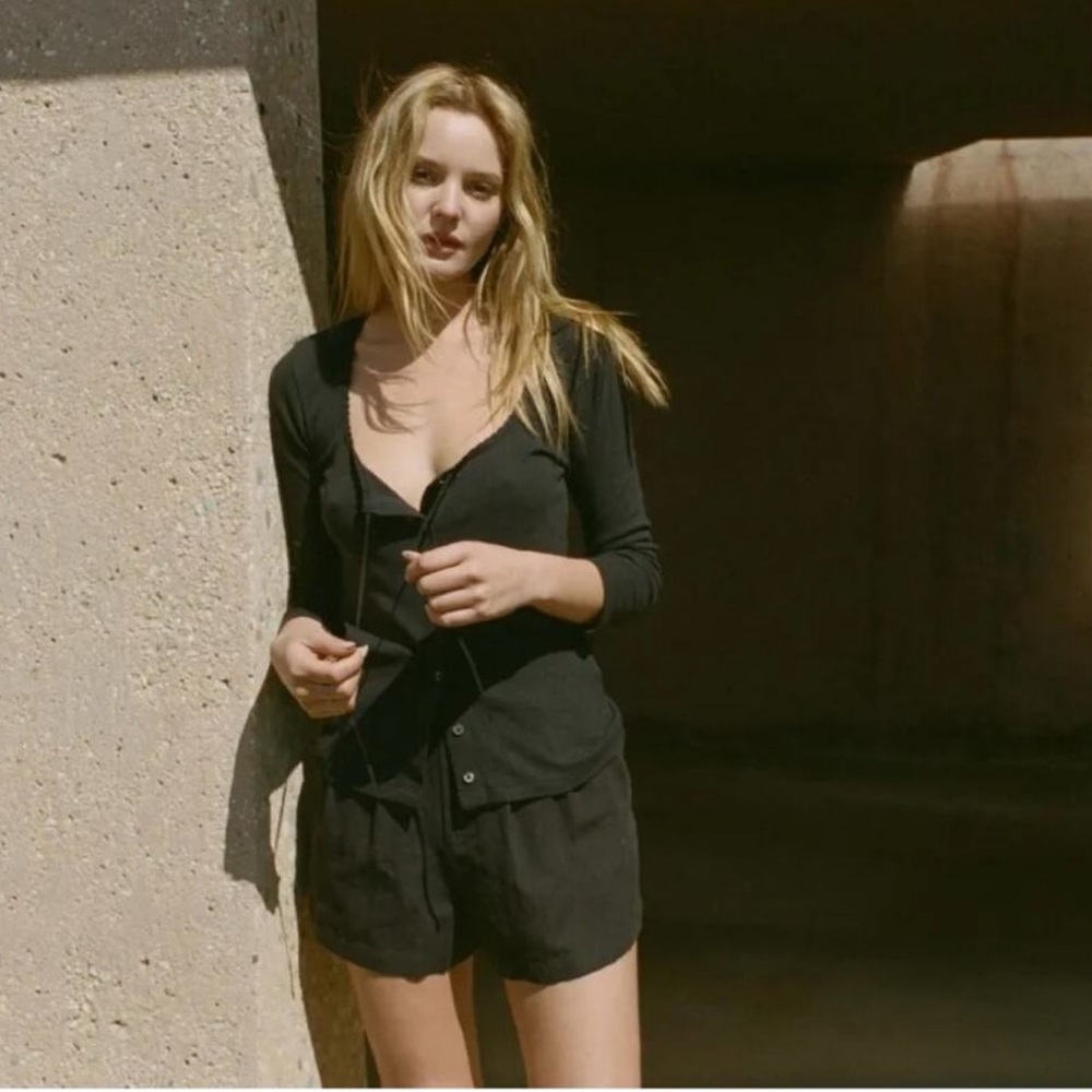 Doen Black Button-Down Pointelle Shirt